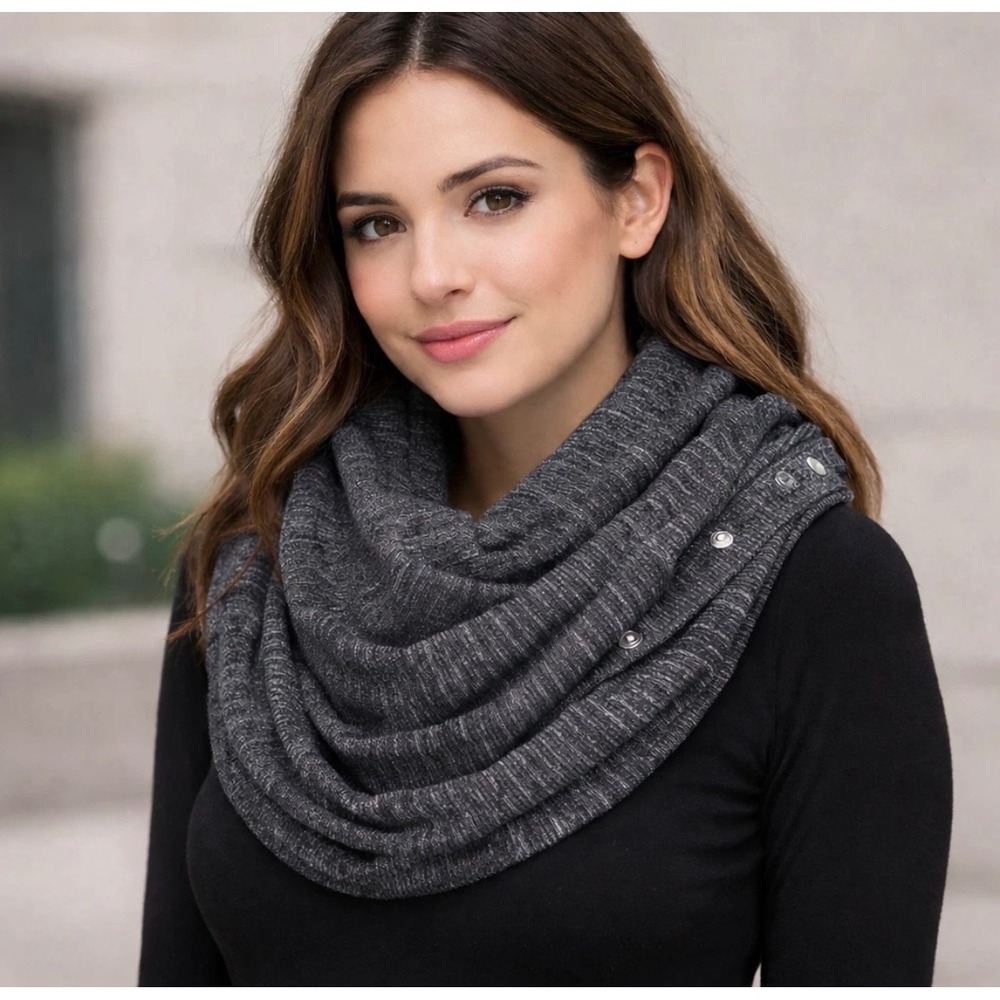 Lululemon Vinyasa Scarf Charcoal Grey Striped infinity Button Multi‎ Wear Wrap